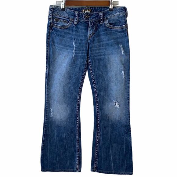 Silver Tuesday Medium Wash Distressed Whiskered Faded Boot Cut Jeans Size 29/31 - Picture 1 of 14